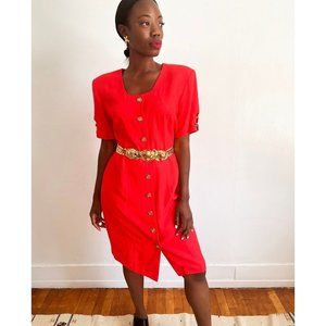 1990s Vintage Short Sleeve Red Dress, Size S/M Coral Summer Dress, Made in Canad